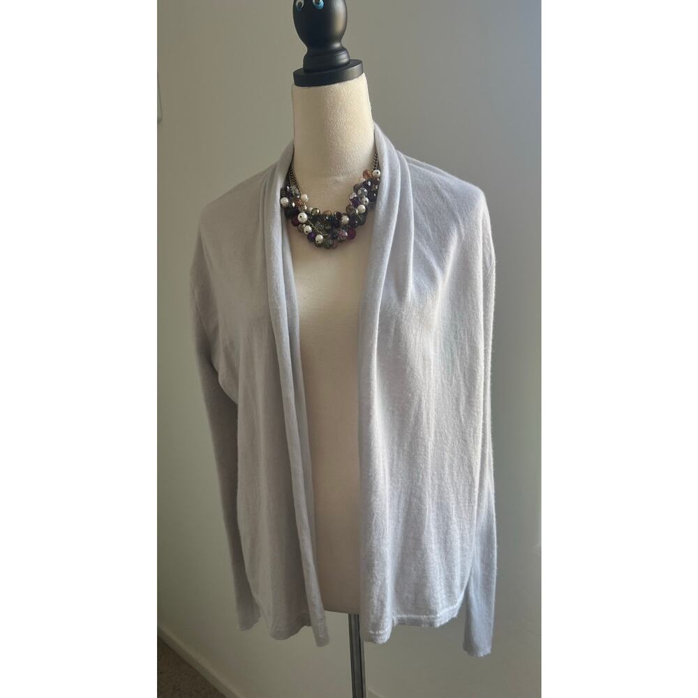 NORDSTROM SIGNATURE Light Gray Cardigan Cashmere‎ Silk and Linen Open Sweater XS